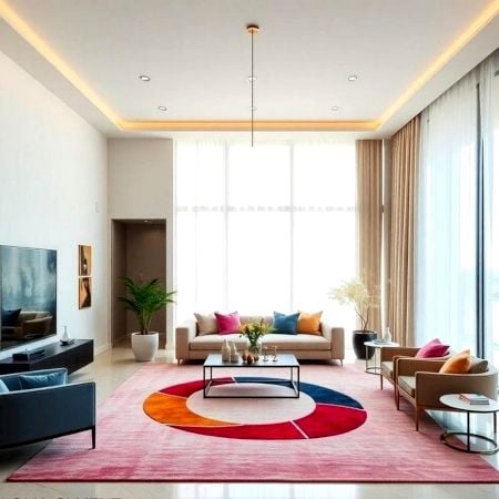 Handcrafted Pink Circle Accent Living Room Rug